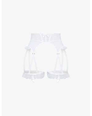Agent Provocateur Rosia Bow-Embroidered Mid-Rise Woven Suspender Belt - White
