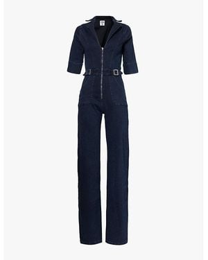 Donna Ida Cassandra Flared-Leg Stretch-Woven Blend Jumpsuit - Blue
