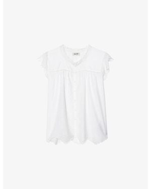 Zadig & Voltaire Tika Embroidered Round-Neck Cotton-Blend Top - White