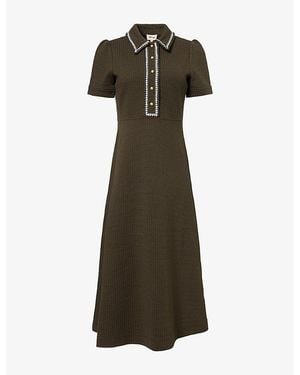 ME+EM Textured Fit-And-Flare Jersey Midi Dress - Green
