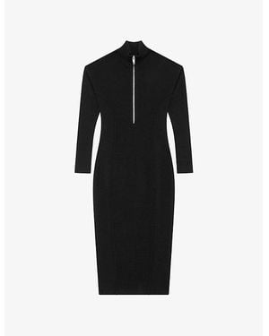 The Kooples Long-Sleeved Zip-Up Wool-Blend Midi Dress - Black
