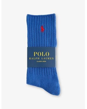 Polo Ralph Lauren Logo-Embroidered Ribbed Stretch-Cotton Crew Socks - Blue