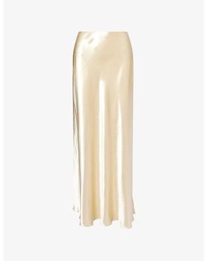 Alberta Ferretti Shiny-Satin High-Waist Woven Maxi Skirt - Natural