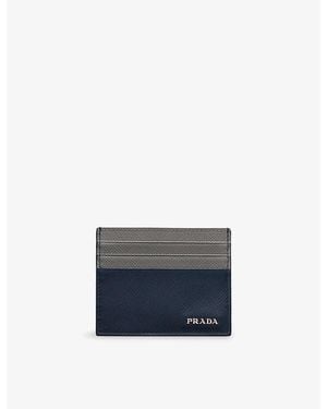 Prada Logo-Plaque Saffiano Leather Card Holder - Blue