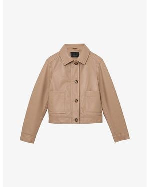 Reiss Sonny Leather Trucker Jacket - Natural