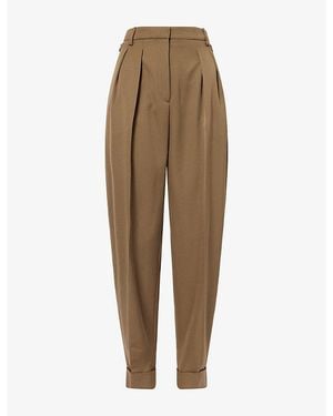 Mugler Pleated Tapered Wool Trousers - Natural
