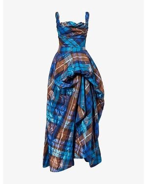 Vivienne Westwood Chichi Check-Pattern Tulle Maxi Dress - Blue