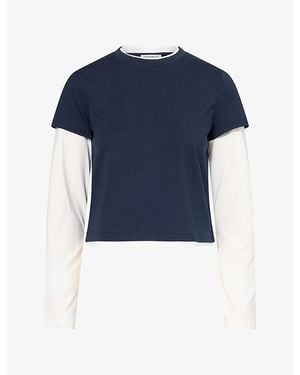 GOOD AMERICAN The Combo Layered Cotton T-Shirt - Blue