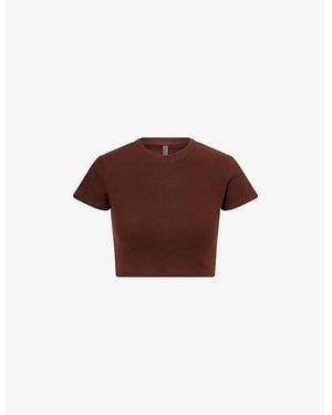 Gracejacob Round-Neck Short-Sleeves Jersey Cropped Top - Brown