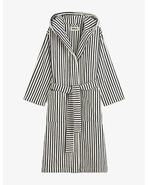 Tekla Hooded Striped Cotton Bathrobe - Black