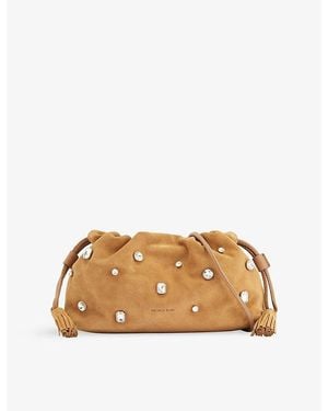 Veronica Beard Small Crystal-Embellished Stash Suede Cross-Body Bag - Brown