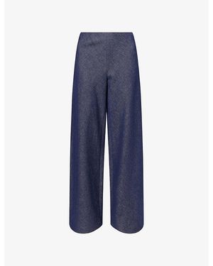 Vince Colette Wide-Leg High-Rise Cotton-Linen Trousers - Blue