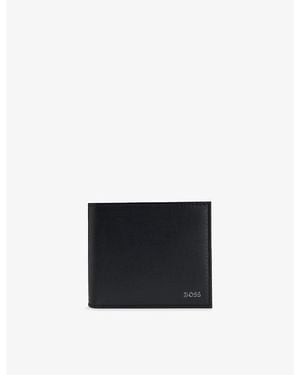 BOSS Logo-Plaque Leather Folding Wallet - Black