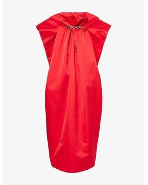 Simone Rocha Ruched Duchess Woven Midi Dress - Red