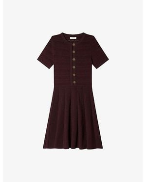 Sandro Short-Sleeved Slim-Fit Knitted Mini Dress - Red
