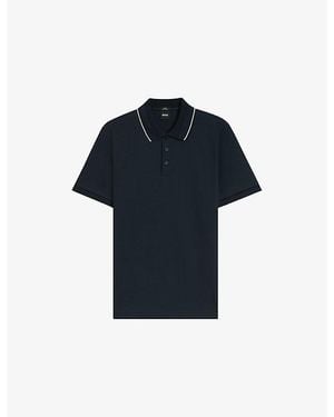 BOSS Contrast-Trim Short-Sleeve Cotton Polo - Blue