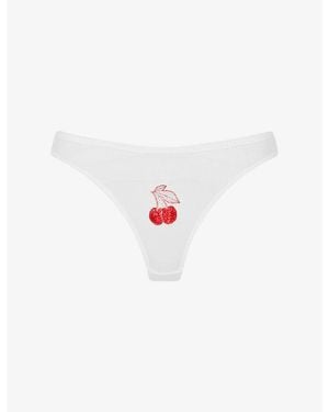 Agent Provocateur Perri Cherry-Embroidered Sheer-Tulle Thong - White