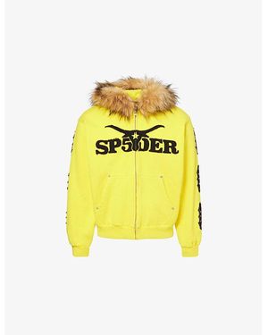 Sp5der Faux-Fur Hood Branded Cotton-Jersey Hoody - Yellow