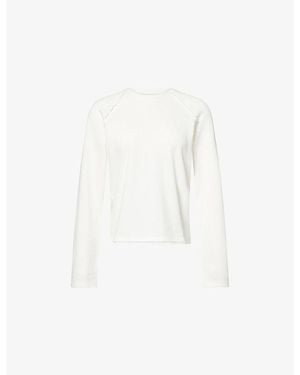 ME+EM Long-Sleeve Raw-Trims Cotton Top - White