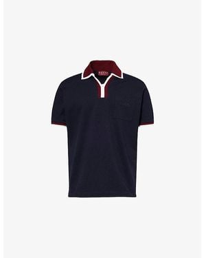 Gucci Contrast-Collar Logo-Embroidered Cotton-Pique Polo Shirt - Blue