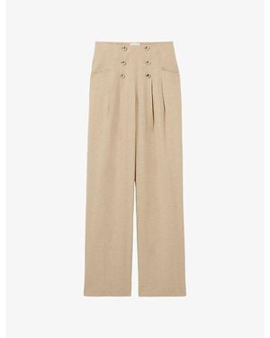 Claudie Pierlot Wide-Leg Button-Front Linen-Blend Trousers - Natural