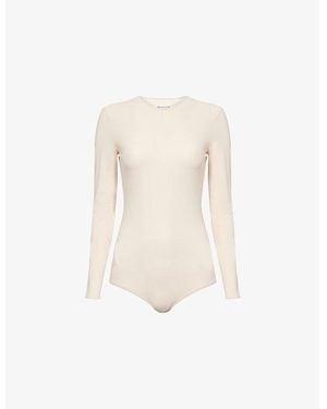Maison Margiela Round-Neck Long-Sleeves Woven Bodysuit - White