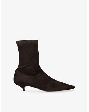 The Row Liisa Kitten-Heel Suede Boots - Black