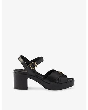 Prada Logo-Plaque Platform Leather Heeled Sandals - Black