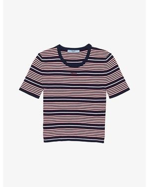 Prada Striped Short-Sleeve Cotton T-Shirt - Blue