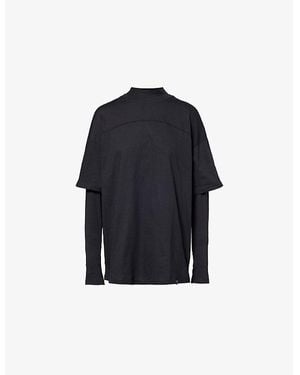 GYMSHARK X Leana Deeb Contrast-Collar Oversized Long-Sleeve Cotton T-Shirt - Blue