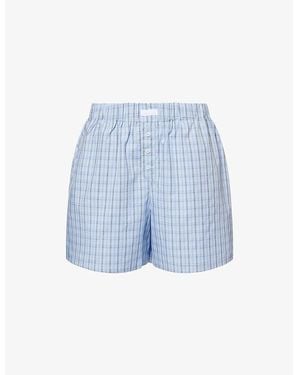 Lounge Underwear Check Cotton Shorts - Blue