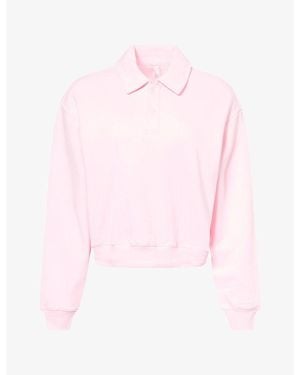 Skims Logo Cotton-Fleece Polo Sweatshirt - Pink