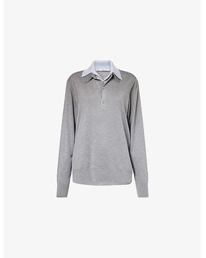 Acne Studios Layered Silk And Wool-Blend Polo Sweater - Gray