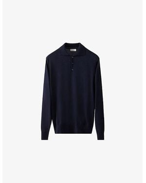 Eton Regular-Fit Long-Sleeve Cotton And Cashmere-Blend Polo Jumper - Blue