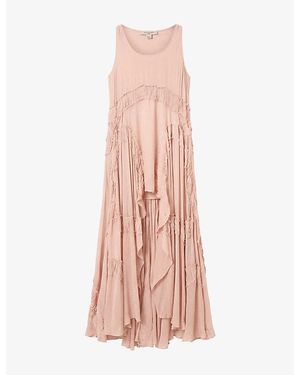 AllSaints Dorina Frill-Hem Sleeveless Cotton Midi Dress - Pink