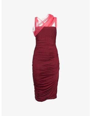Nensi Dojaka Ruched Square-Neck Stretch-Woven Midi Dress - Red