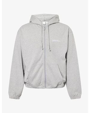 Calvin Klein Icon Full-Zip Cotton-Jersey Hoody - Grey