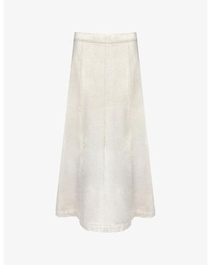 Ro&zo High-Rise A-Line Denim Midi Skirt - White