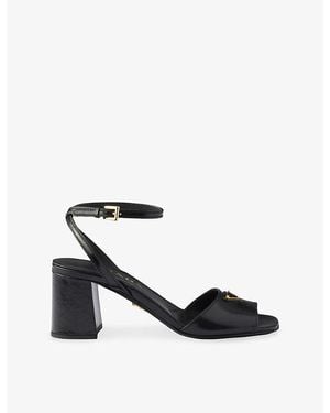 Prada Triangle-Logo Leather Heeled Sandals - Black