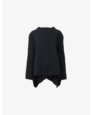 eem Draped-Back Textured Woven Blouse - Black