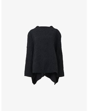 eem Draped-Back Textured Woven Blouse - Black