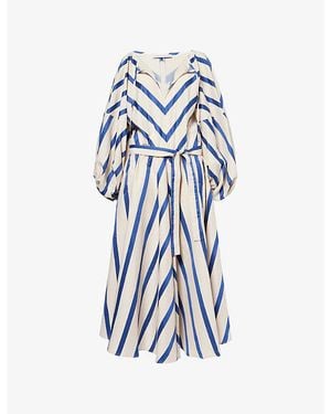 Palmer//Harding Sonnet Chevron-Stripe Linen-Blend Midi Dress - Blue
