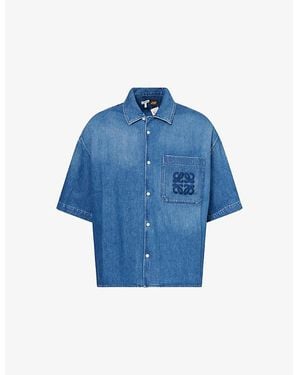 Loewe Ibiza Embroidered-Logo Denim Shirt - Blue