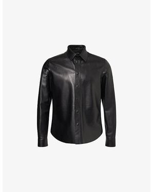 Tom Ford Curved-Hem Long-Sleeves Leather Shirt - Black