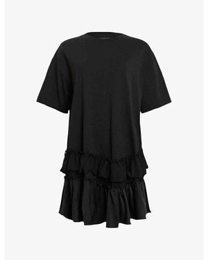 AllSaints Feyre Frill-Hem Relaxed-Fit Cotton Mini Dress - Black