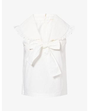 ShuShu/Tong Frilled-Collar Sleeveless Cotton Blouse - White