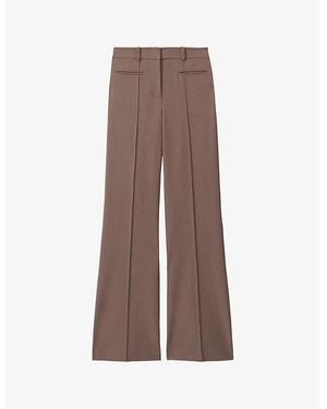 Reiss Claude Pinched-Seam Flared-Leg High-Rise Stretch-Woven Pants - Brown