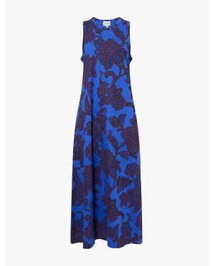 ME+EM Floral Sleeveless Cotton Maxi Dress - Blue