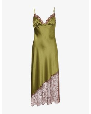 STAUD Lara Silk Midi Dress - Green