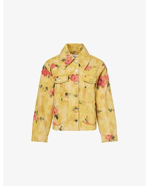 Ganni Printed Oversized Denim Jacket - Yellow